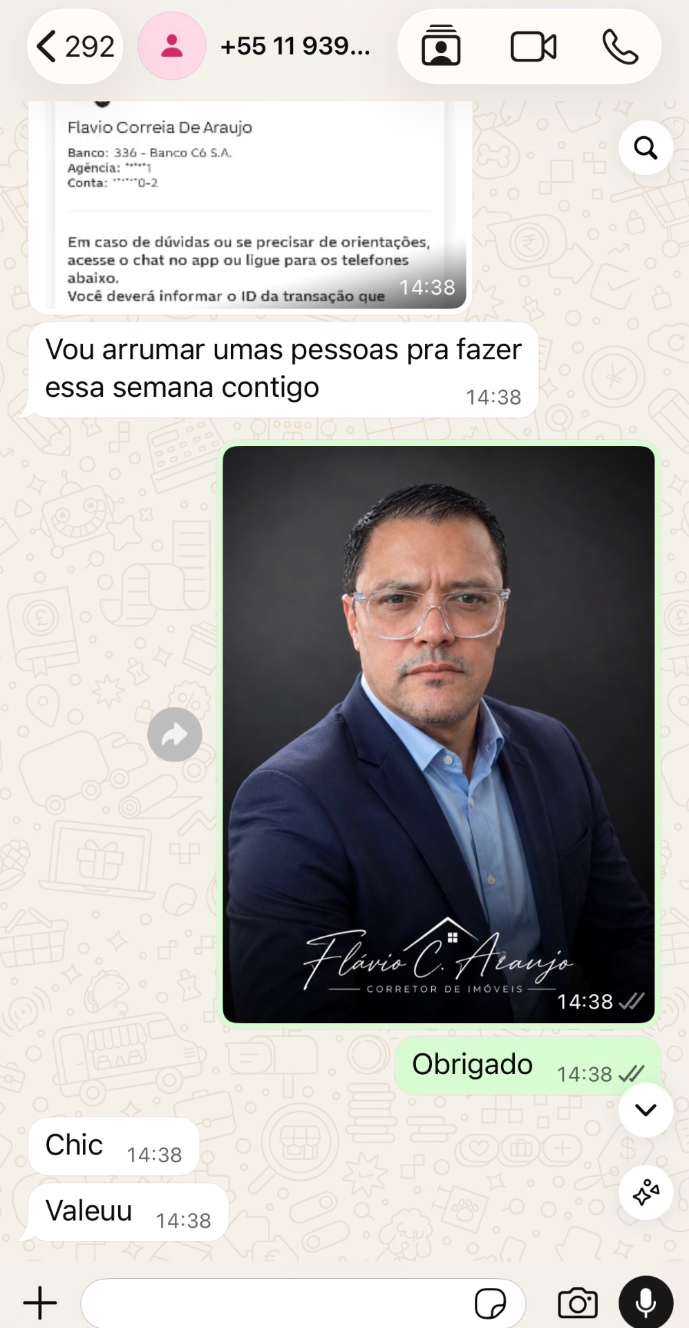 Cliente Flávio recebendo a foto profissional pronta pelo WhatsApp